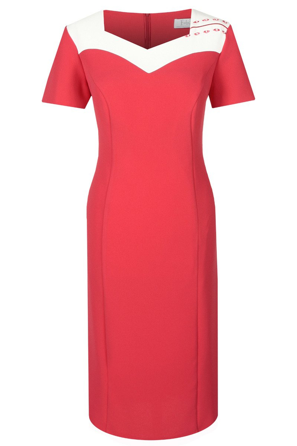 Sukienka FSU899 MALINOWY + EKRI