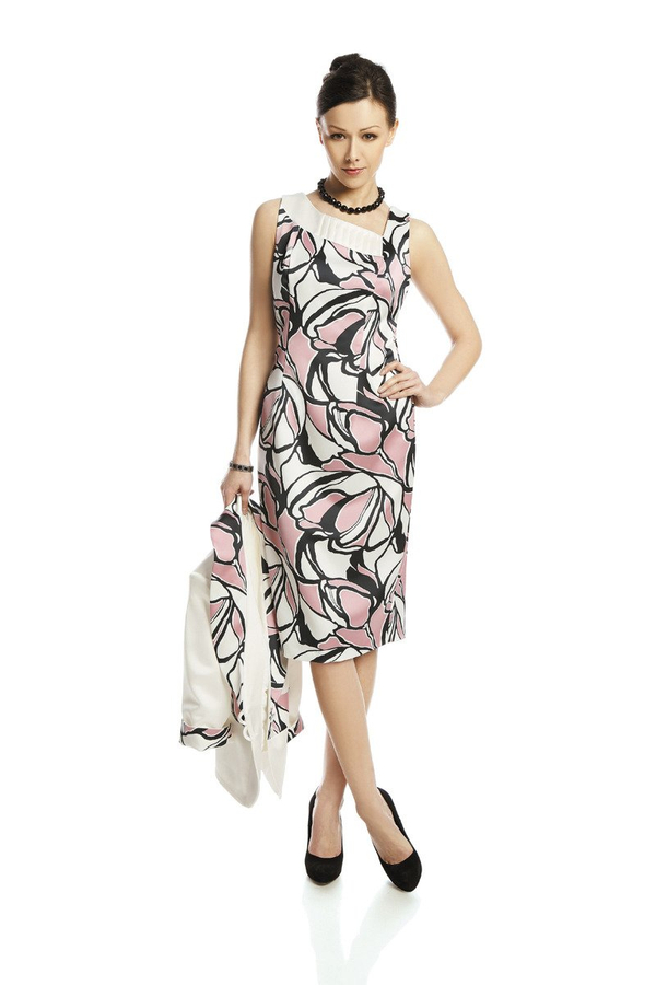 Sukienka FSU915 EKRI + RÓZOWY