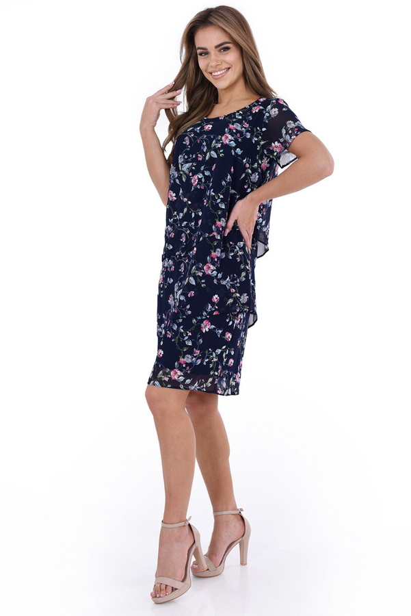 Sukienka FSU1115 GRANATOWY amarantowo szare kwiatki