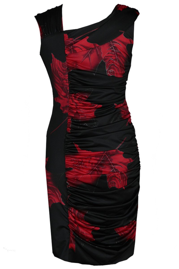 Sukienka FSU198 CZARNY  CZERWONY liść