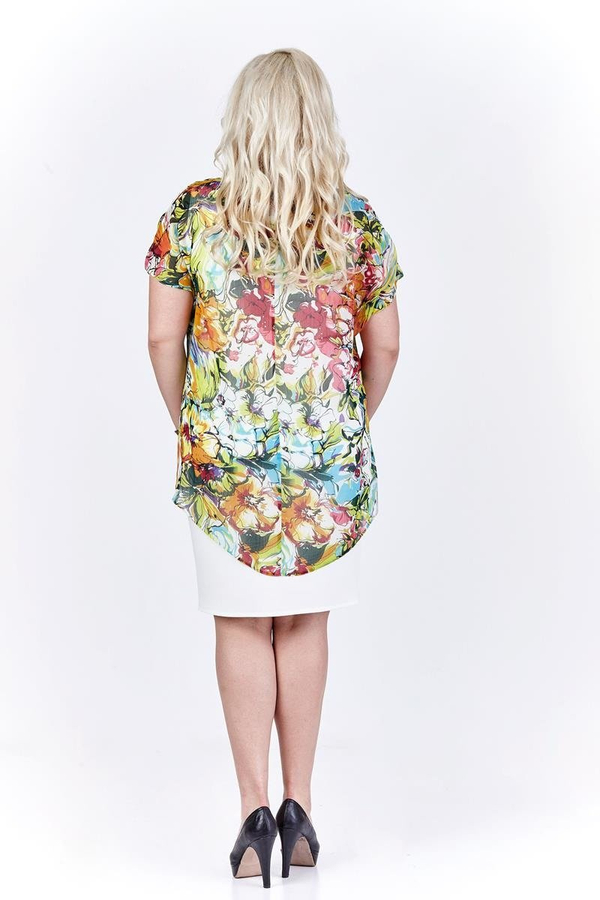 Sukienka FSU620  EKRI + TURKUSOWY ŚREDNI gładki