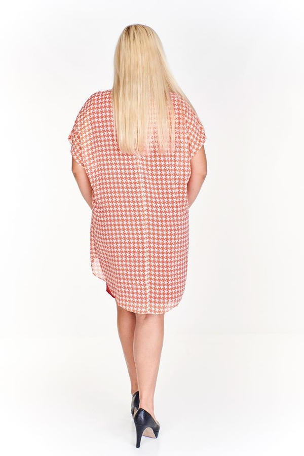 Sukienka FSU620 CZERWONY MOCNY + ŁOSOSIOWY wzór