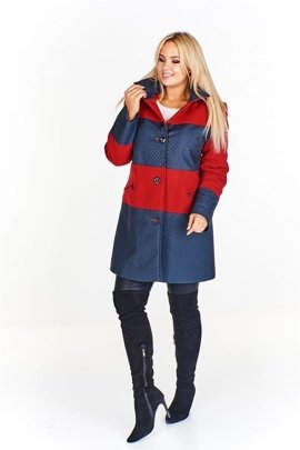 Trapezowy płaszcz z łączonych materiałów