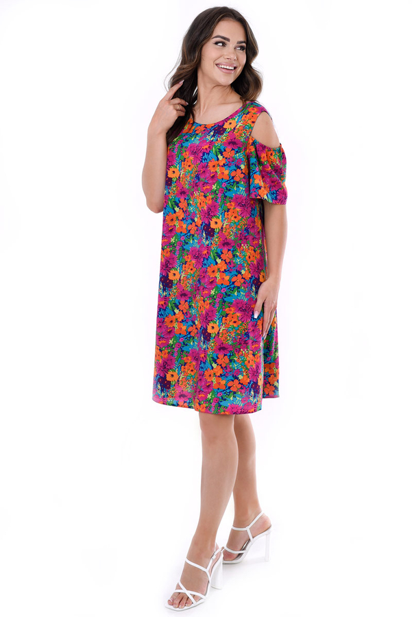 Sukienka FSU939 CHABROWY bordowo pomarańczowe kwiaty