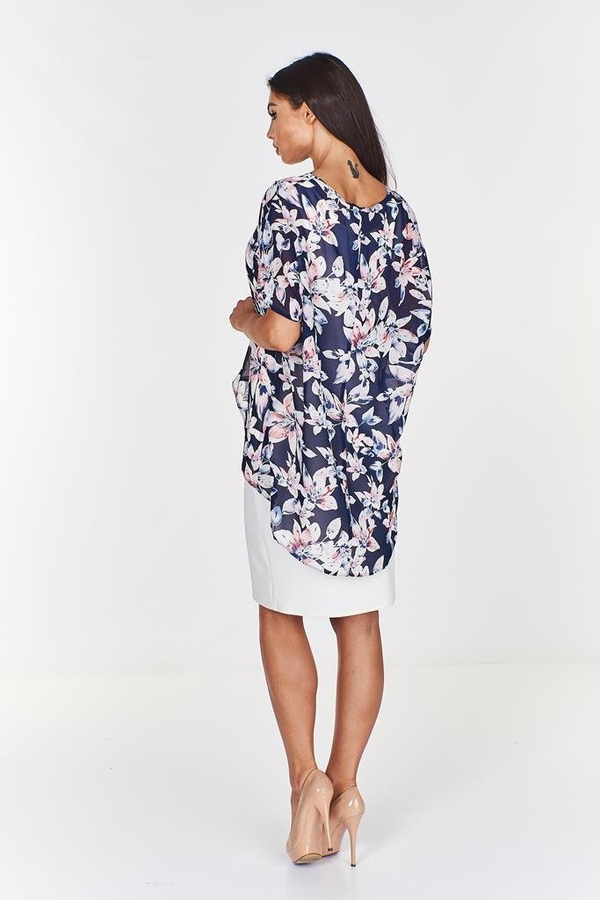 Sukienka FSU620  EKRI + GRANATOWY różowy jasny kwiaty