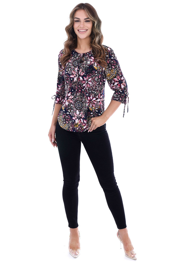 Bluzka FBZ1034 GRANATOWY amarantowo kwieciste koła