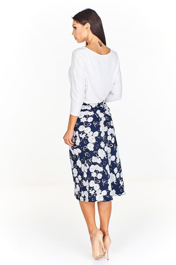 Spódnica FSP771  GRANATOWY + BIAŁY  kwiatki