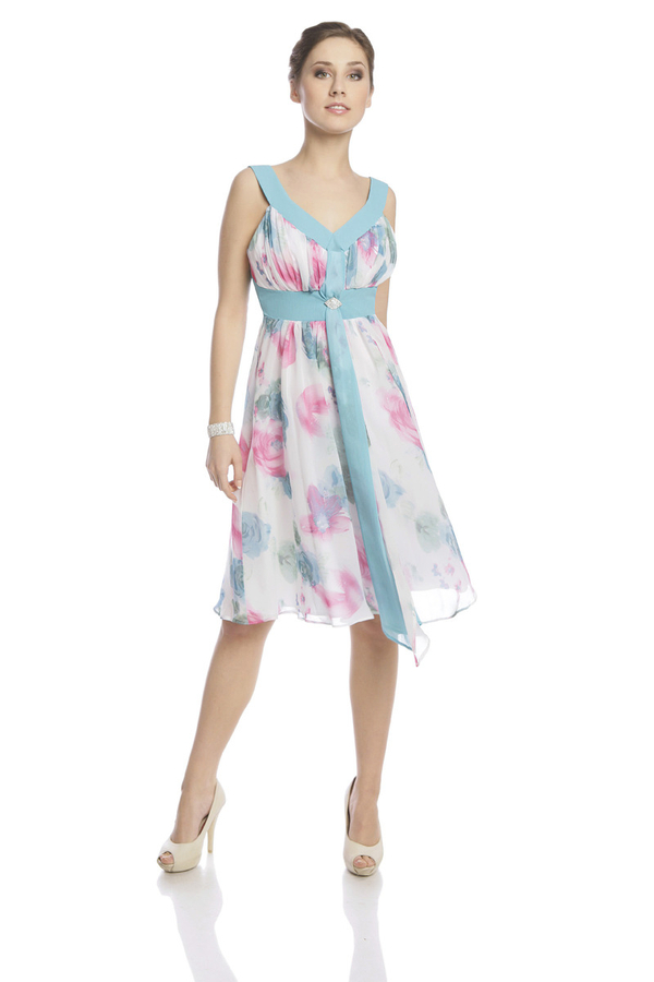 Sukienka FSU212 BIAŁY TURKUSOWY ŚREDNI