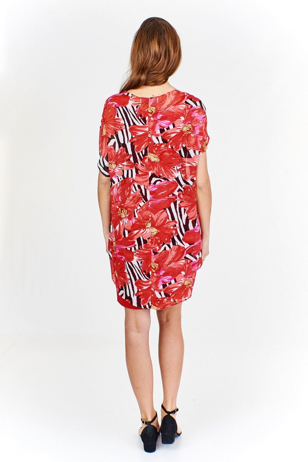 Sukienka FSU620  CZERWONY MOCNY + CZERWONY kwiaty