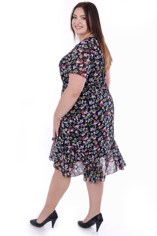 Sukienka FSU1076 GRANATOWY różowo czerwono miodowe kwiatki
