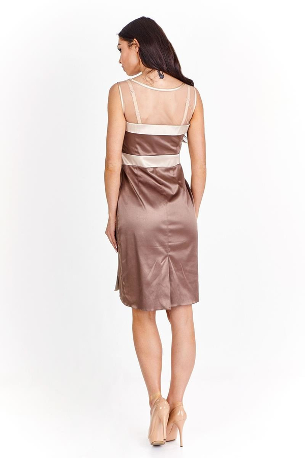 Sukienka FSU1112 CZEKOLADOWY+SZAMPAN