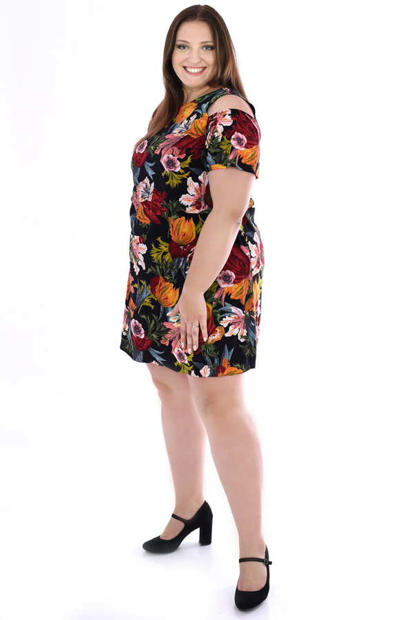 Sukienka FSU939 CZARNY duże kwiaty