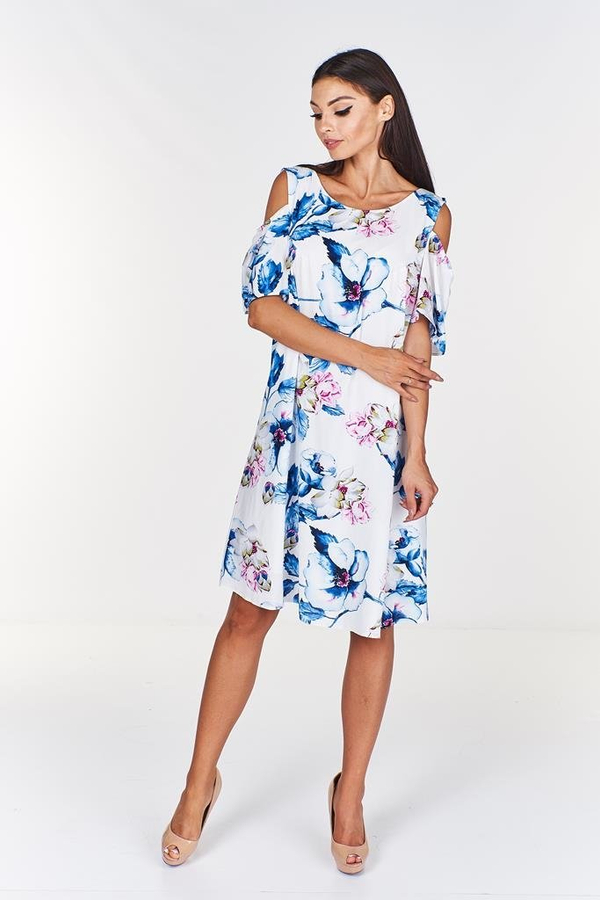 Sukienka FSU939 EKRI różowy kwiat