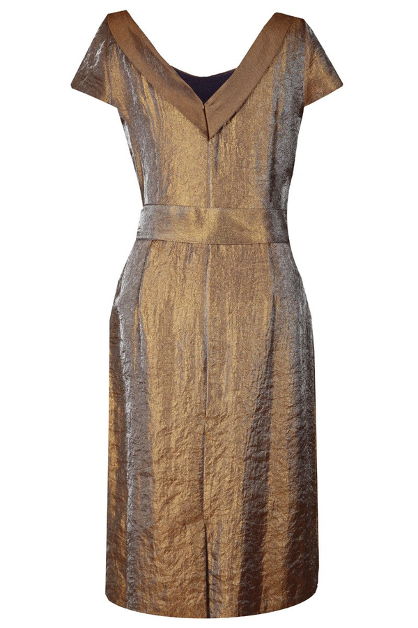 Sukienka FSU199 STARE ZŁOTO + srebrna nić