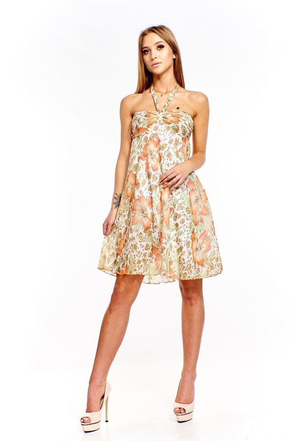 Sukienka FSU149 POMARAŃCZOWY JASNY EKRI