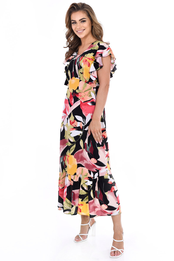 Sukienka FSU1120 CZARNY malinowo zielony wzór