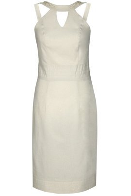 Sukienka FSU673 EKRI + ZŁOTA NIĆ