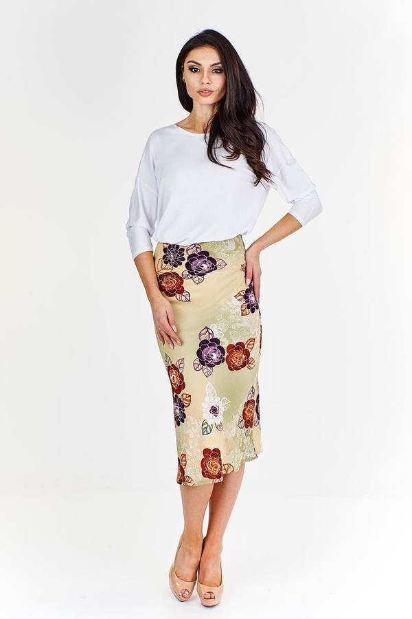 Spódnica FSP771 SELEDYNOWY JASNY kwiaty