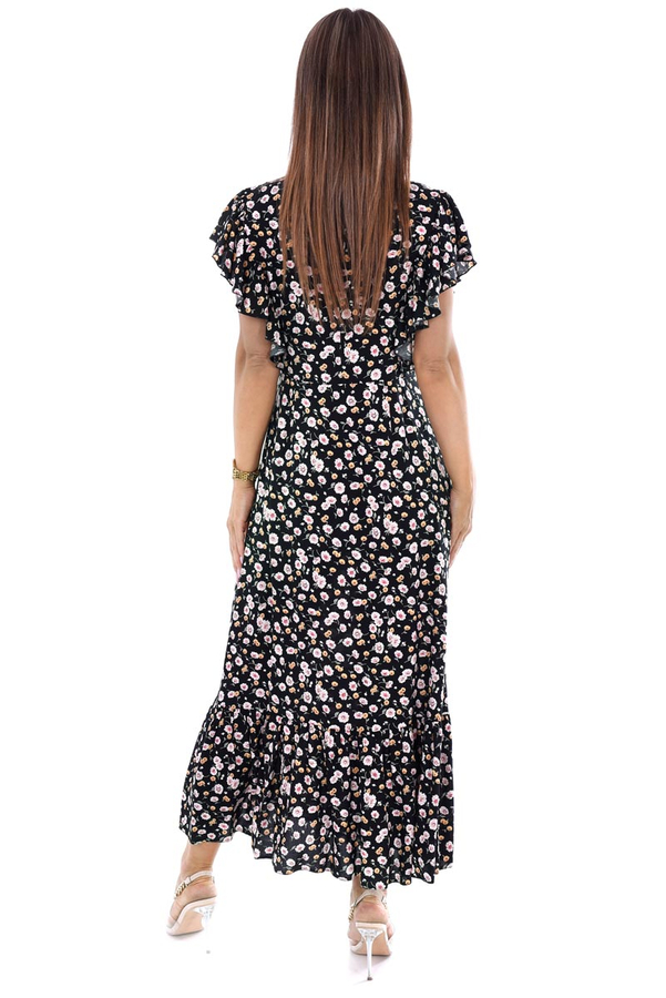 Sukienka FSU1120 CZARNY żółto ekri kwiatki