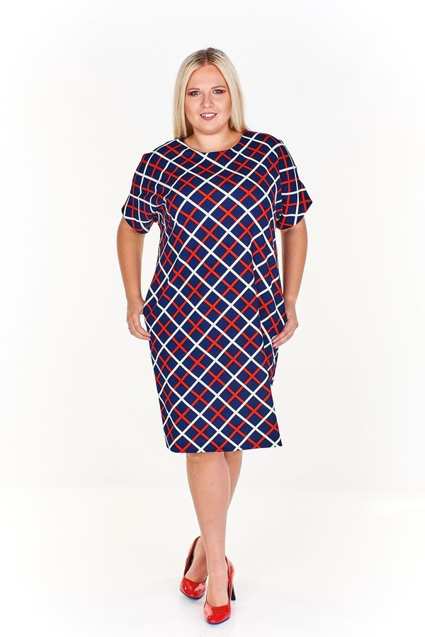 Sukienka FSU1116 GRANATOWY+CZERWONY kratka