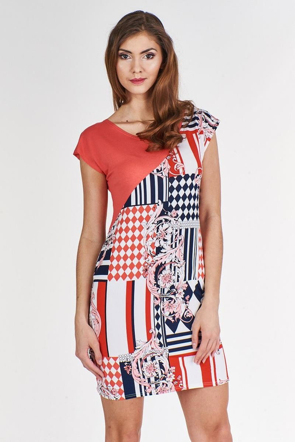 Sukienka FSU375 WIELOKOLOROWY KORALOWY