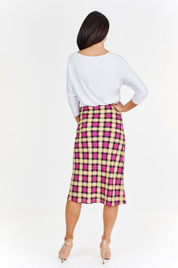 Spódnica FSP771 BEŻOWY + AMARANTOWY kratka
