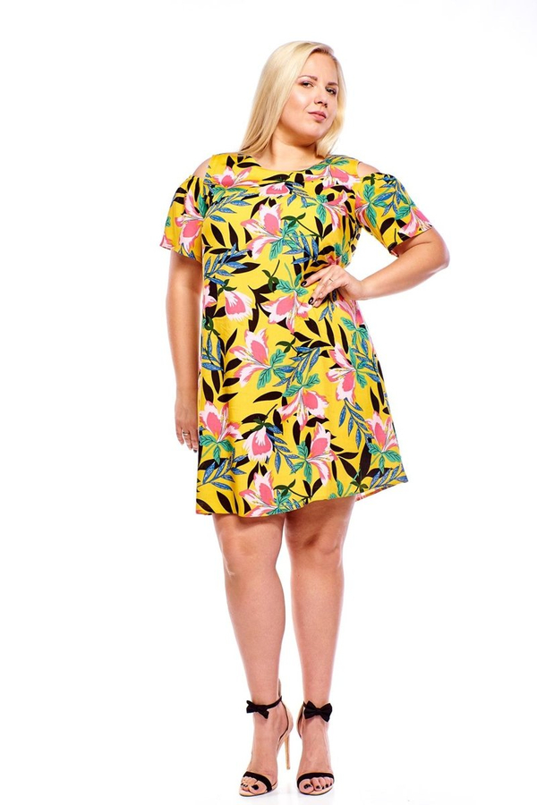 Sukienka FSU939 ŻÓŁTY różowe kwiaty