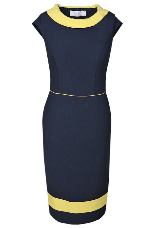 Sukienka FSU343 GRANATOWY ŻÓŁTY CIEMNY