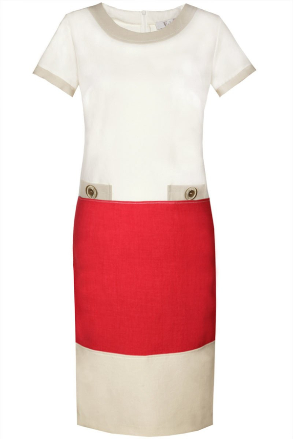 Sukienka FSU779  EKRI + CZERWONY