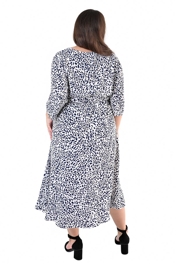 Sukienka FSU1073 EKRI granatowe kleksy