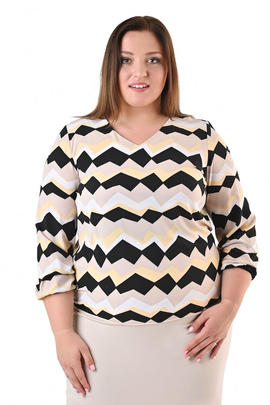 Bluzka FBZ1059 CZARNY beżowo żółto biały wzór