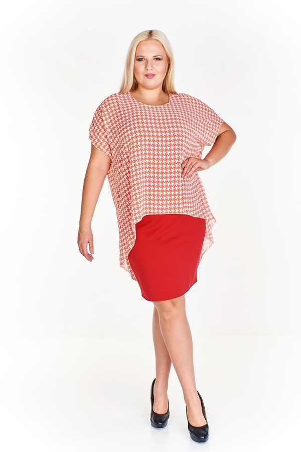 Sukienka FSU620 CZERWONY MOCNY + ŁOSOSIOWY wzór