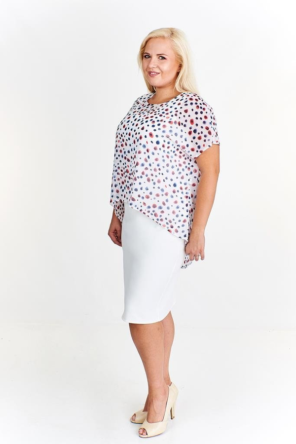 Sukienka FSU620  EKRI czerwono-granatowe kropki