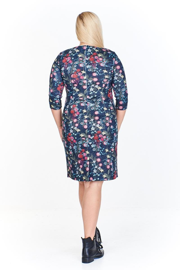 Sukienka FSU893 GRANATOWY kolorowe kwiatki