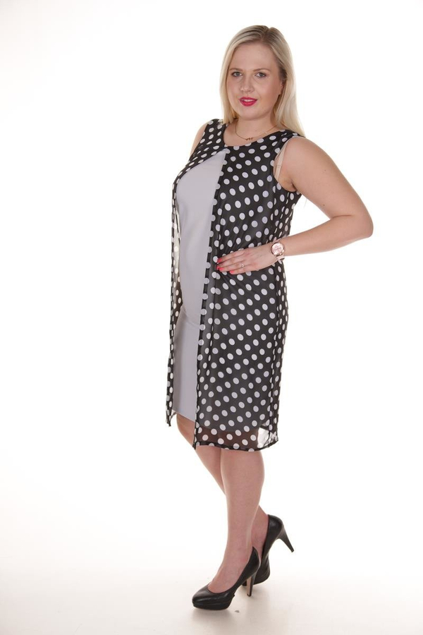 Sukienka FSU878 SZARY BLADY + CZARNY duże kropki