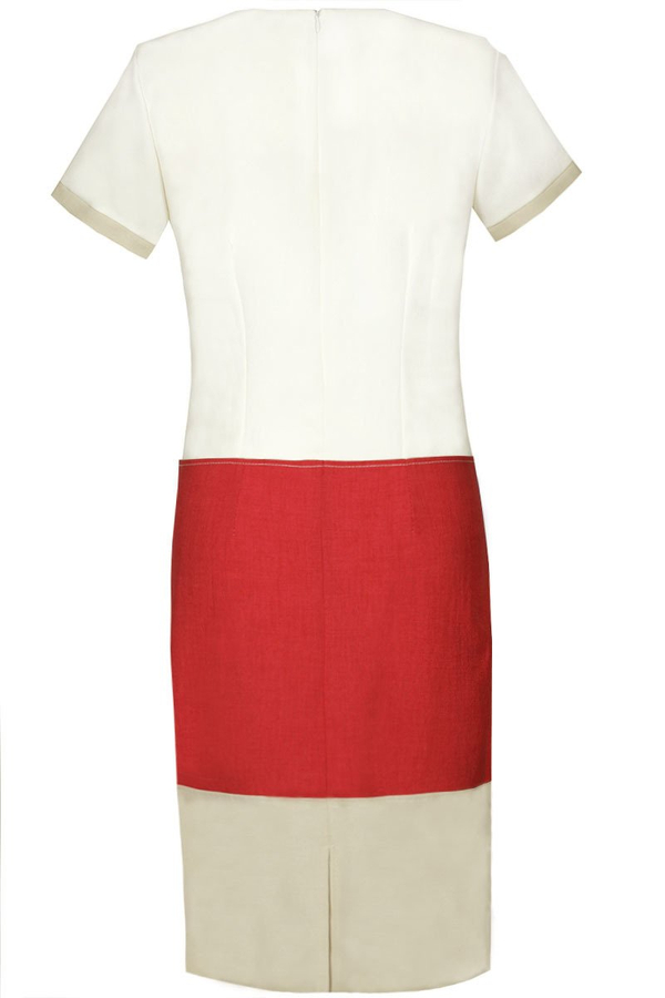 Sukienka FSU779  EKRI + CZERWONY