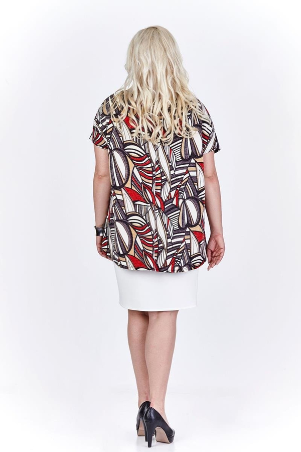 Sukienka FSU620  EKRI + CZERWONY wzór