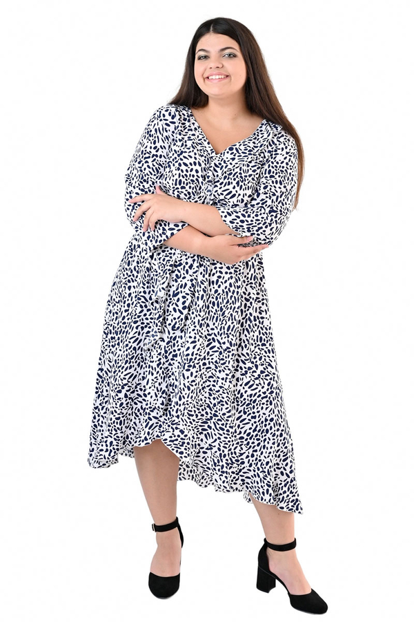 Sukienka FSU1073 EKRI granatowe kleksy