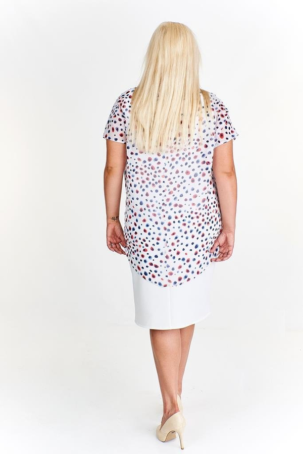 Sukienka FSU620  EKRI czerwono-granatowe kropki