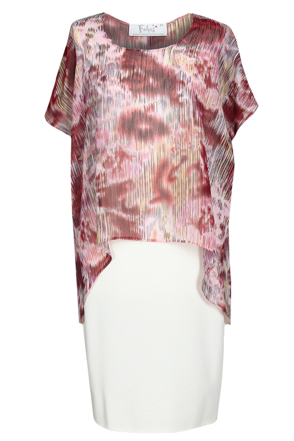 Sukienka FSU620  EKRI + CZERWONY paski