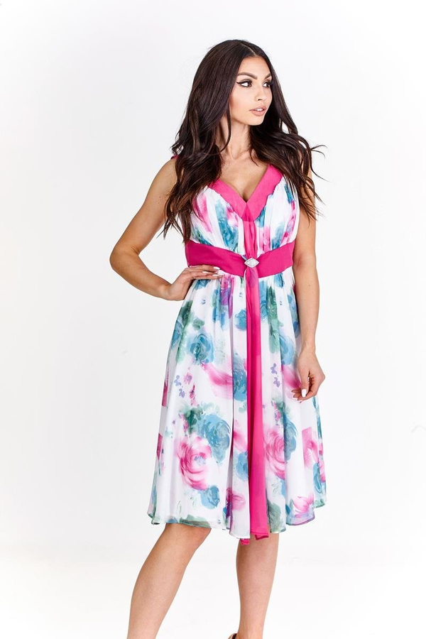 Sukienka FSU212 AMARANTOWY JASNY BIAŁY