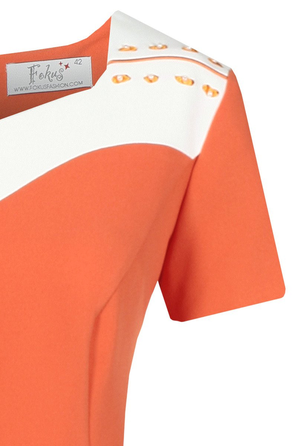 Sukienka FSU899 POMARAŃCZOWY JASNY + EKRI