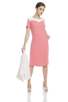 Sukienka FSU899 KORALOWY + EKRI