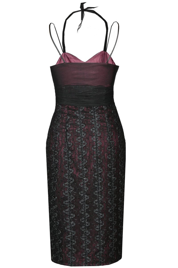 Sukienka FSU169 CZARNY + RUBINOWY