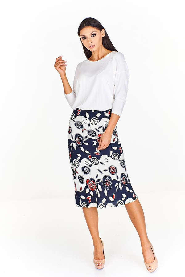 Spódnica FSP771 EKRI + GRANATOWY róże