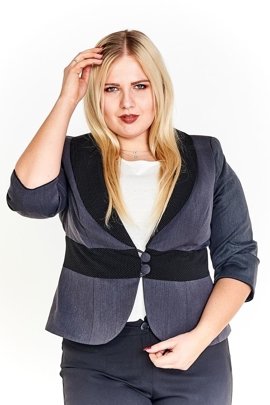 Żakiet FZA916 SZARY CIEMNY + CZARNY kropki kołnierz