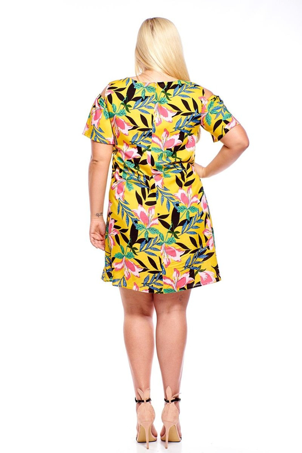 Sukienka FSU939 ŻÓŁTY różowe kwiaty