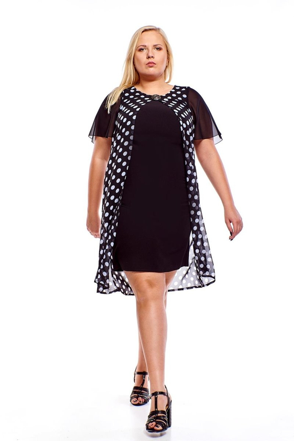Sukienka FSU1002 CZARNY + BIAŁY duże kropki
