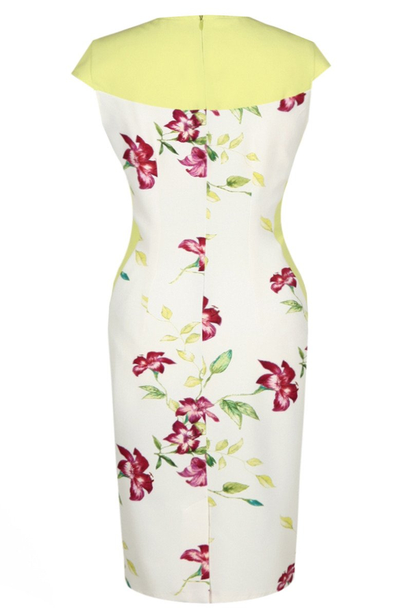 Sukienka FSU686 EKRI + LIMONKA kwiaty