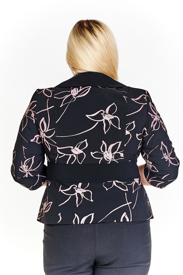 Żakiet FZA916  CZARNY + RÓŻOWY JASNY kwiaty